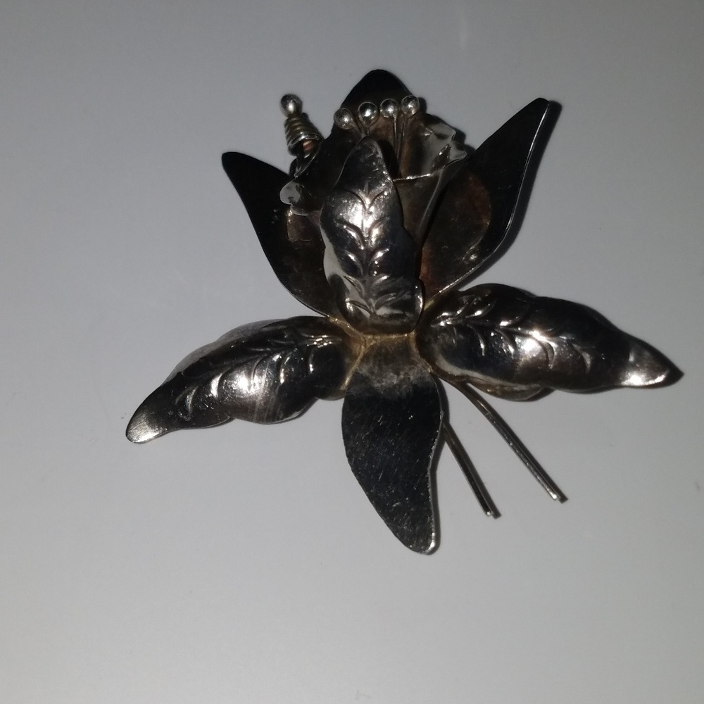 Taxco Vtg Sterling Silver Orchid Brooch.